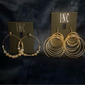 INC Gold and Beaded Hoop Earrings Set